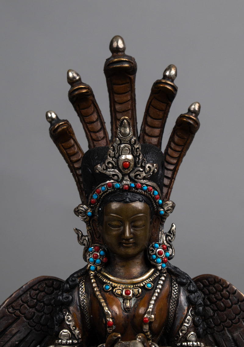 Copper Nagakanya Statue with Silver Highlights 9" H