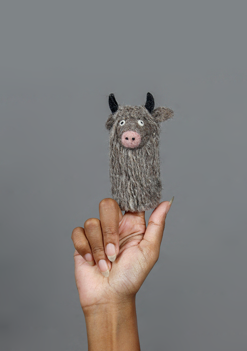Wild Himalayan Yak  Finger Puppet – Felt Wool Toy for Kids