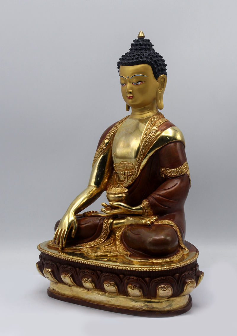Partly Gold Plated Copper Shakyamuni 13" H