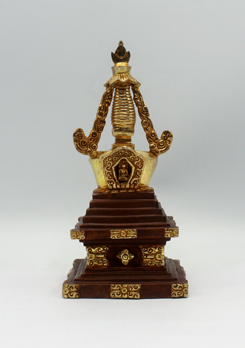 Buddhist  Stupa Chorten  24 K Gold 7" H
