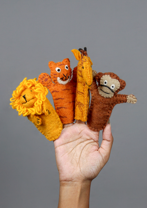 Wild Jungle Animals Giraffe Finger Puppet – Felt Wool Toy for Kids