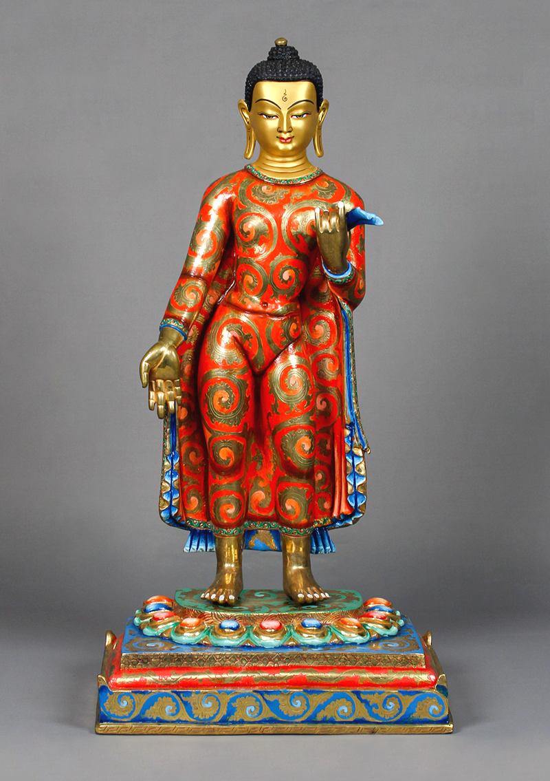 Masterarts Gilted Copper Gilted Standing Maitreya  Painted Statue 17.5" H