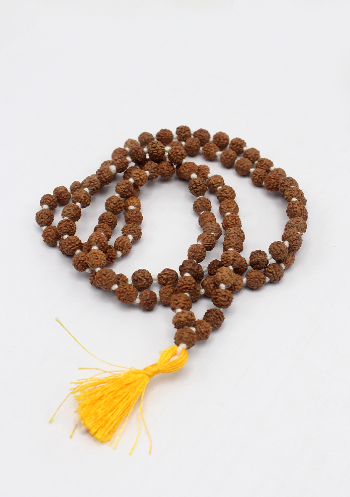 Rudraksha Beads Prayer Mala with Yellow Tassel