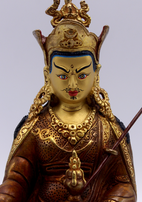 Copper Gold plated  Guru Padmasambhava Statue 8" H