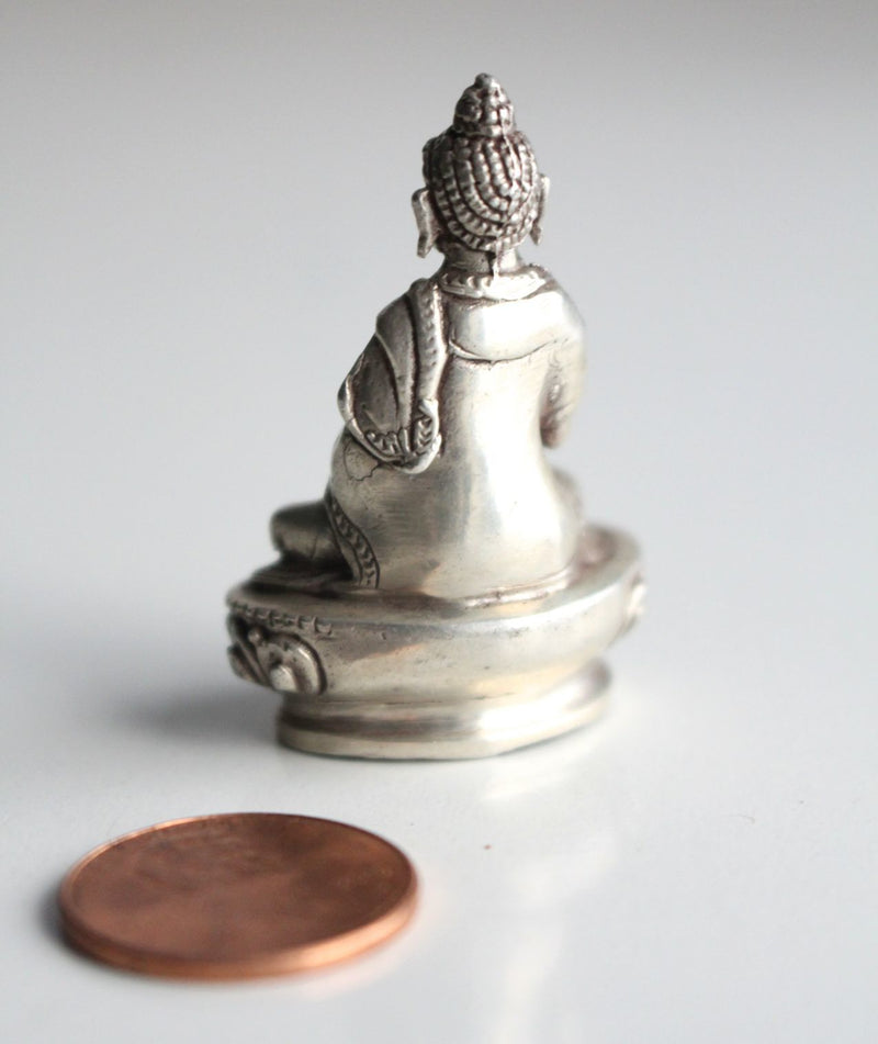 Tiny Vairochana Buddha Silver Statue 4cm