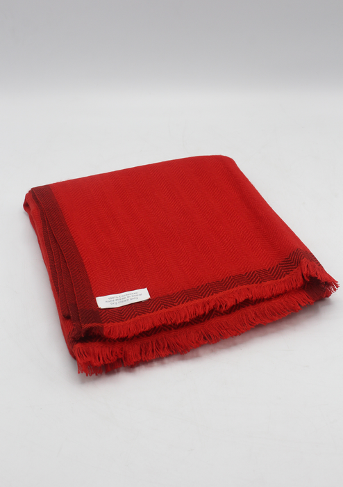 100 % Exclusive Red Cashmere Shawl with Border Herringbone Pattern
