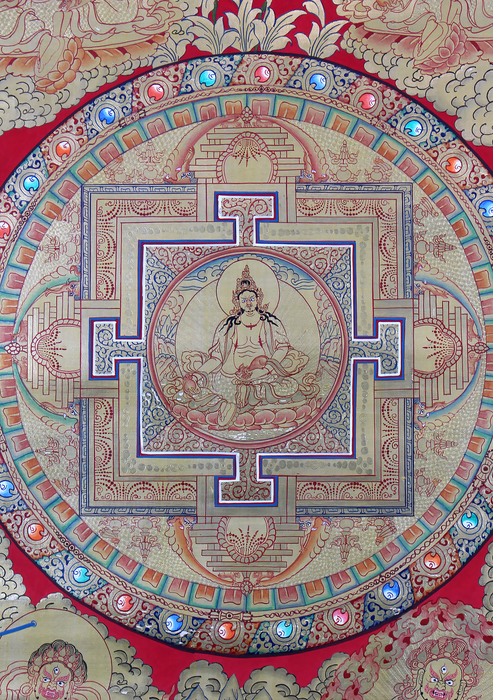 Dzambhala Mandala Khadi Brocade Thangka Painting