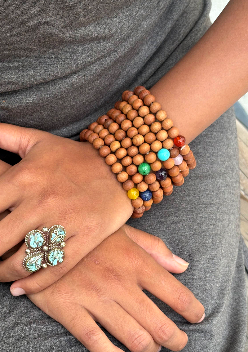Seven Chakra Sandalwood Wrist Mala