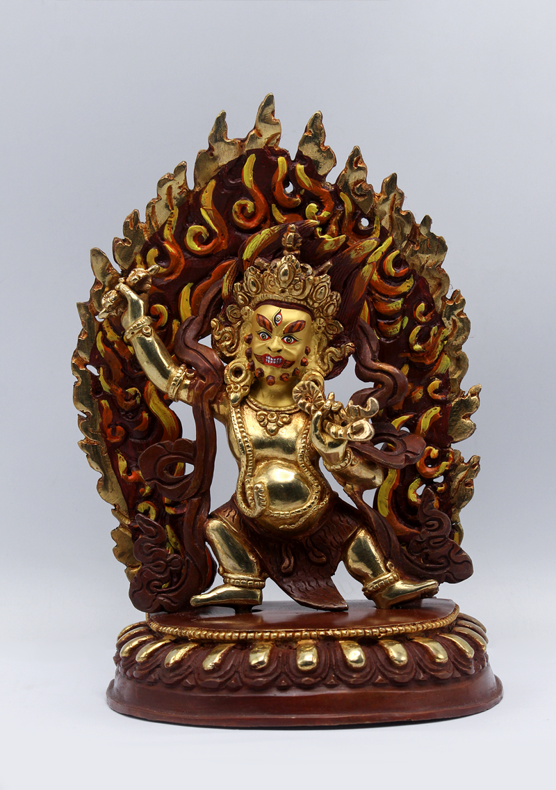 Copper Partly Gold Plated Vajrapani Statue 8.5"H