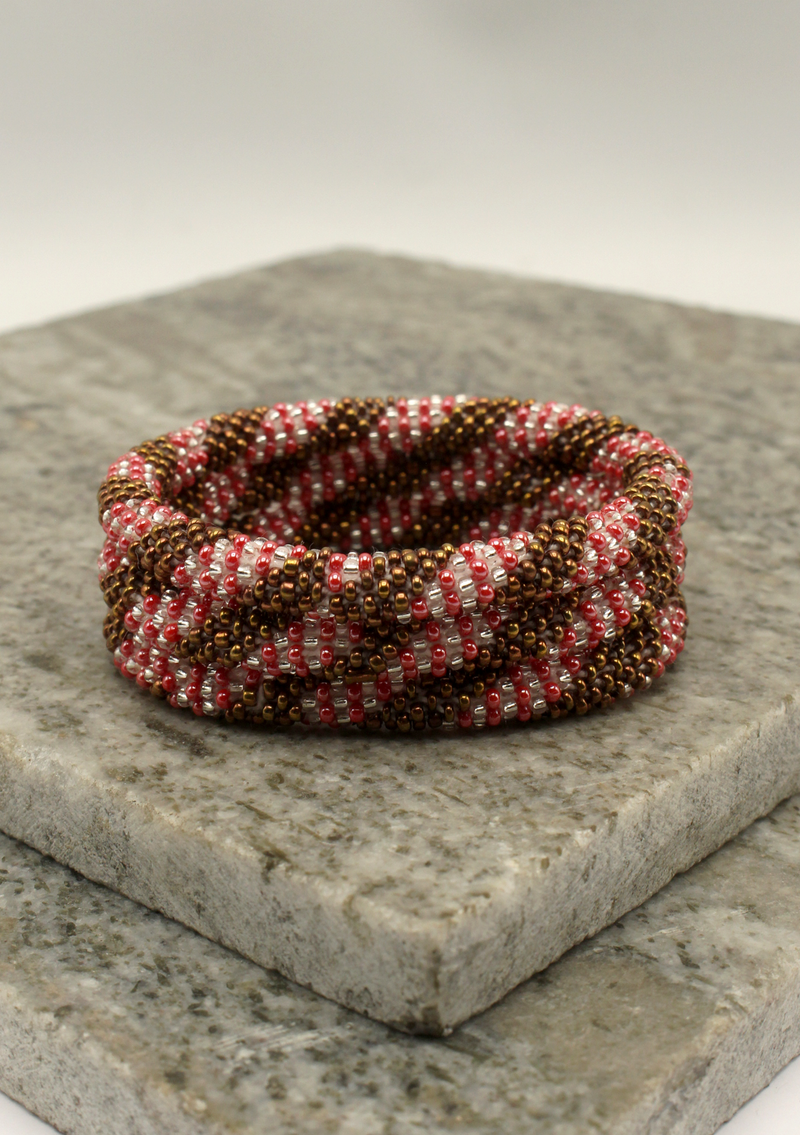 Red Brown Stripes  Roll Beads Bracelet