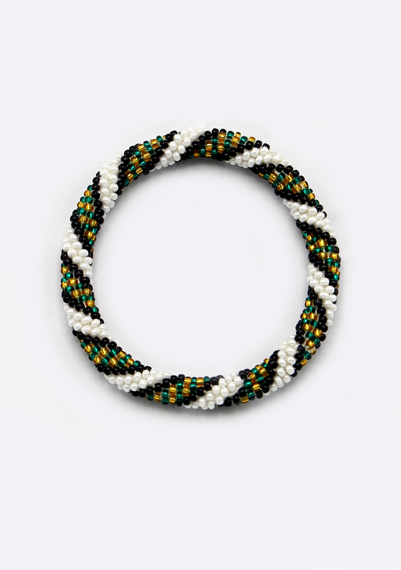 Black and White Gold Stripe Nepalese Roll on Beads Bracelet for Kids