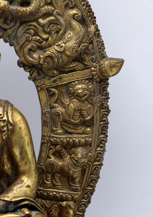 Antique 24 K Shakyamuni Buddha Statue with Frame 13"H