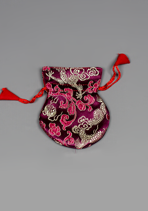 Silk Brocade Colorful Flower Design Drawstring Mala Pouch