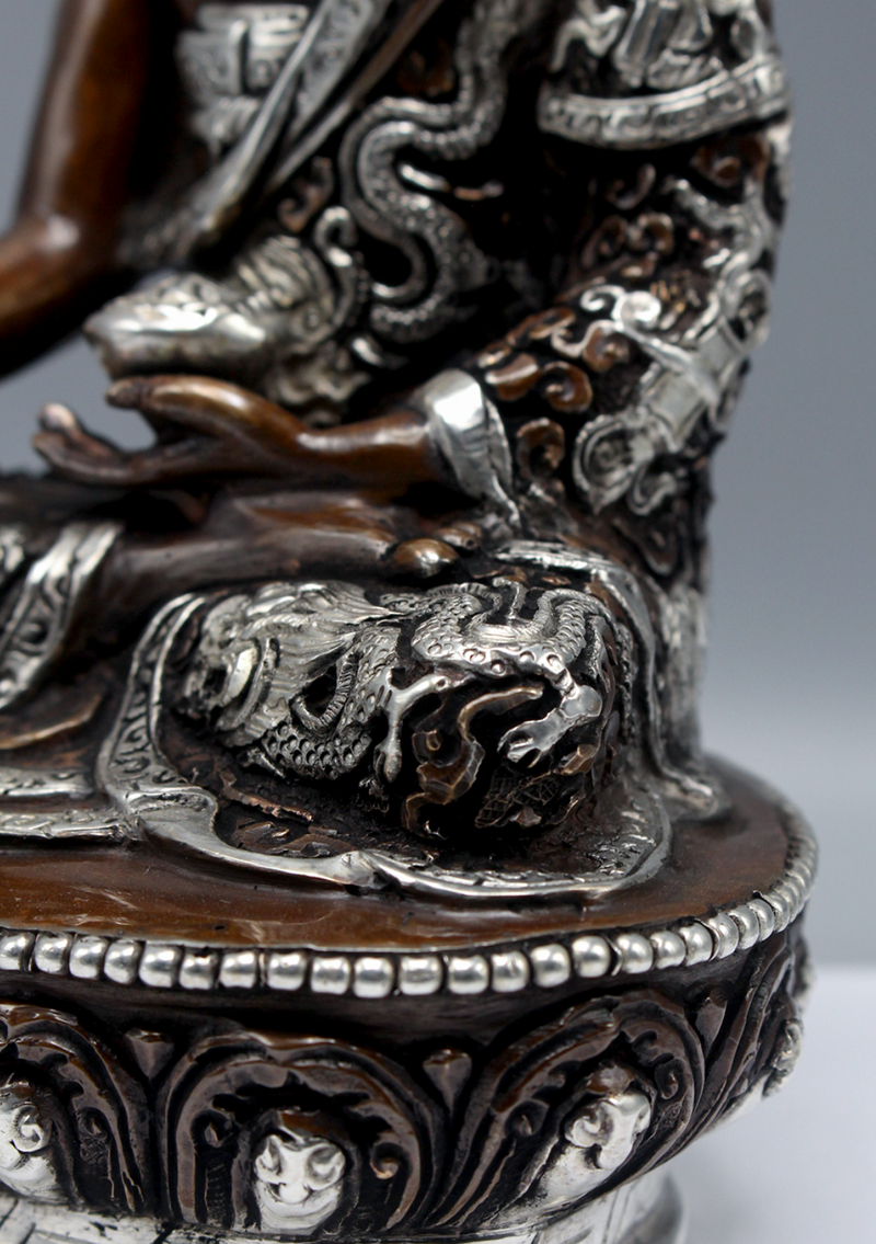 Silver Copper Shakyamuni Buddha Statue 8"H