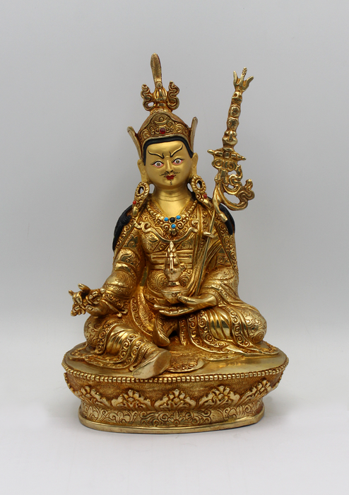 Gold Plated Copper Guru Padmasambhava Statue 8"H