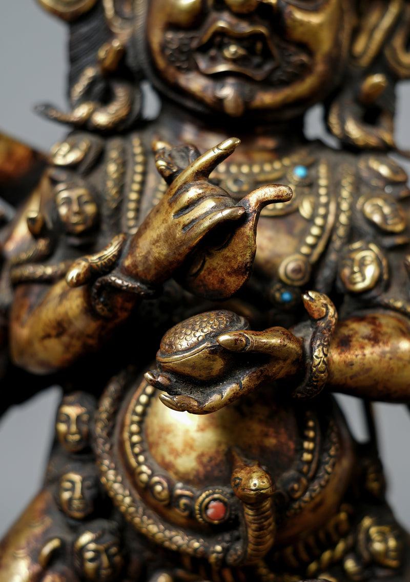 Masterpiece Antique Style Six Armed Mahakala with Ganesh Statue 17" H