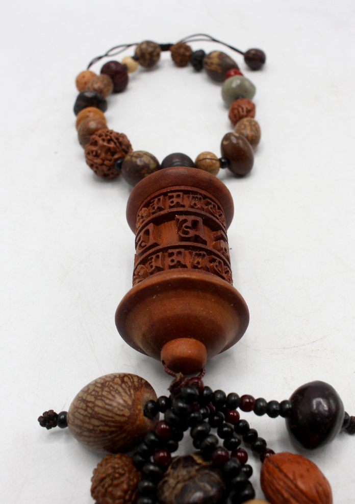 Tibetan Prayer Wheel Carved Wooden Car Hanging Amulet