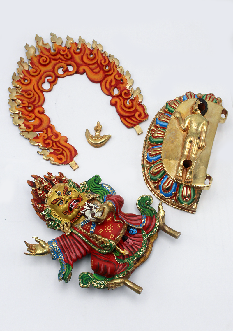 Majestic Hand-Painted Gold-Plated  Kajupa Mahakala Statue 8.5"H