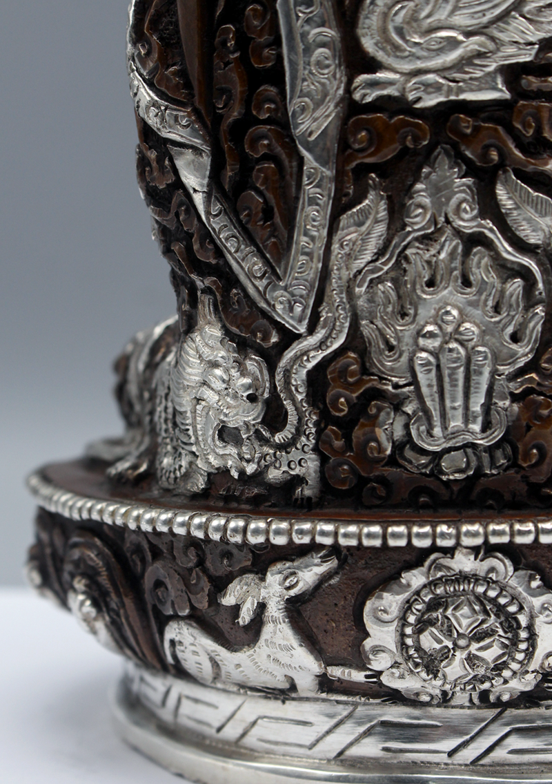 Silver Copper Amitabha Buddha Statue 8"H