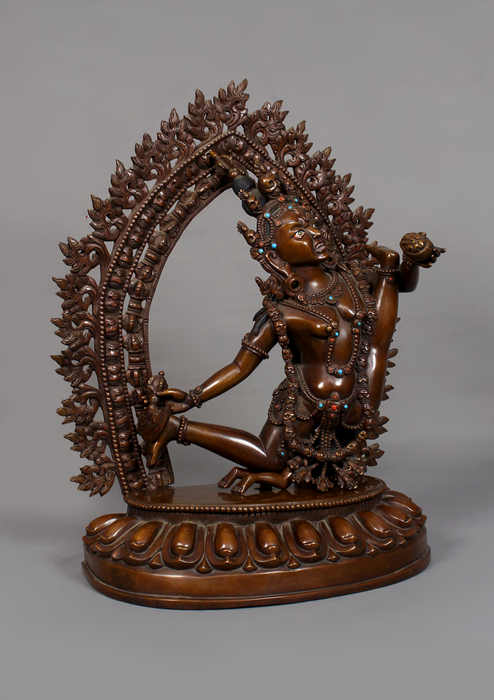 Copper Wrathful Jatadhari Jogini Statue 13" H