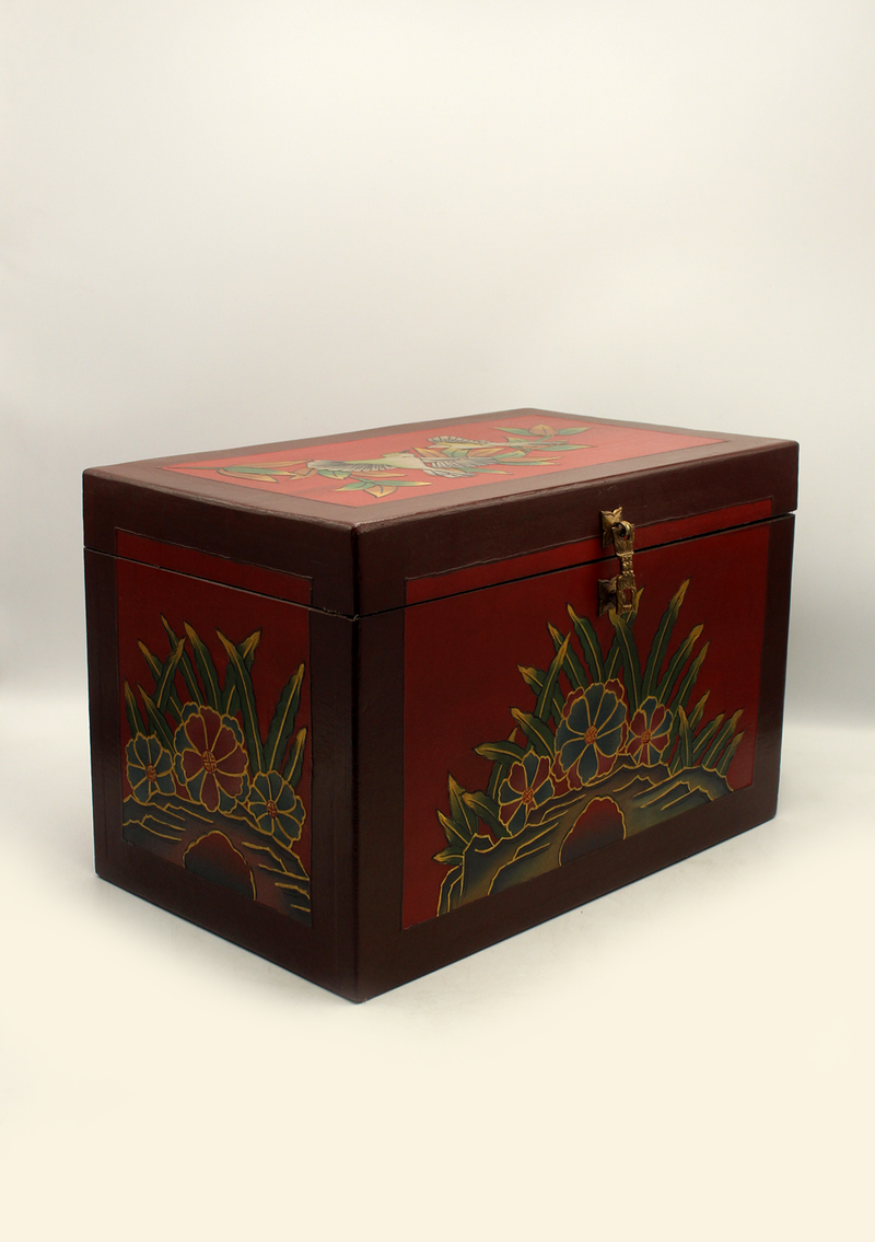 Handpainted Tibetan Lotus Wooden Box- Extra Large