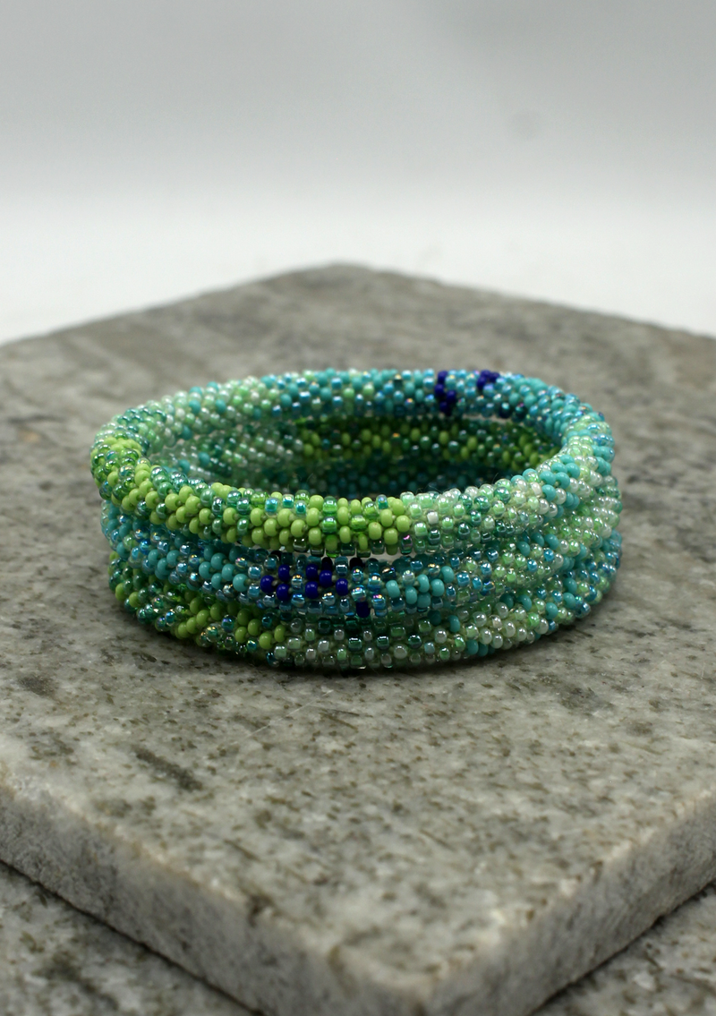 Aqua Blue Roll on Beads Bracelet