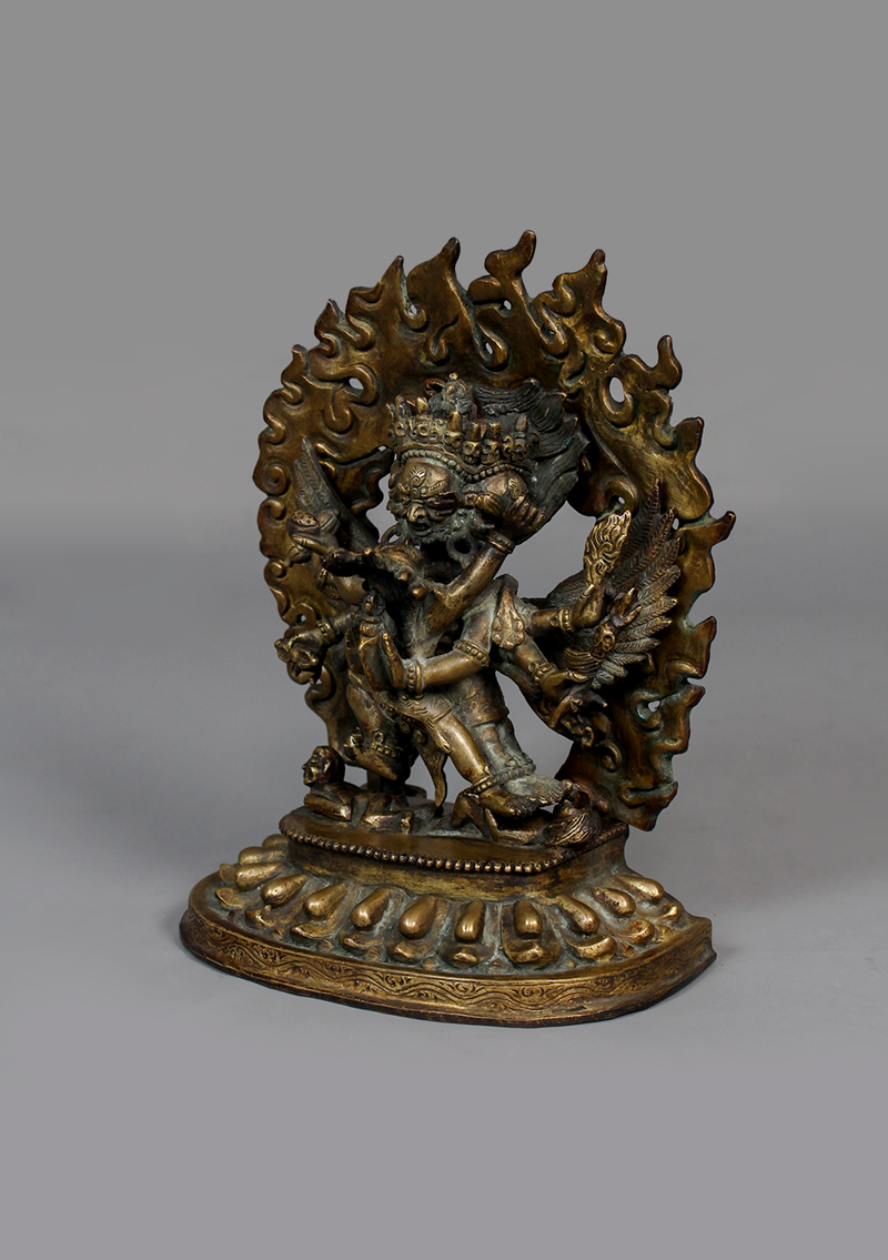Antique Copper Vajrakilaya Guardian Statue 7"H