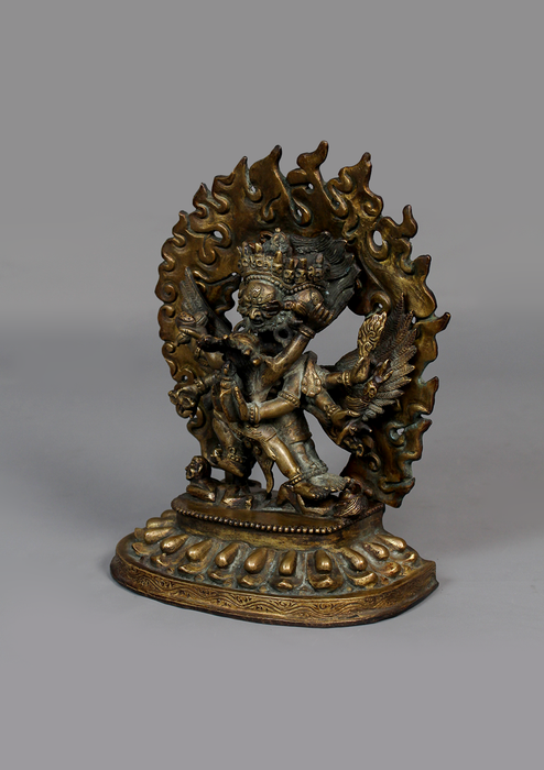 Antique Copper Vajrakilaya Guardian Statue 7"H