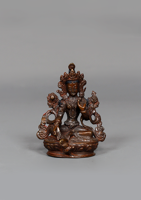 Copper Oxydized Green Tara Statue 3.5" H