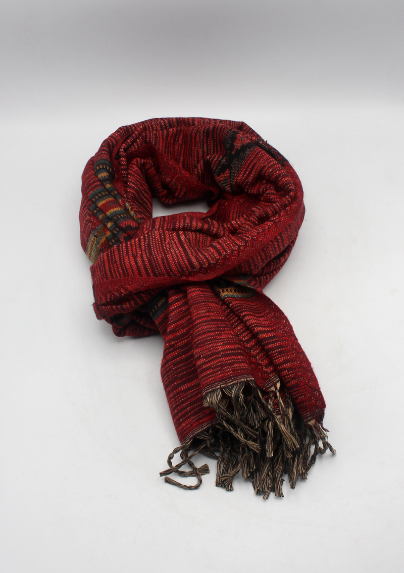 Hand loomed Maroon and Dark Brown Woolen Shawl Nepal- Life Line