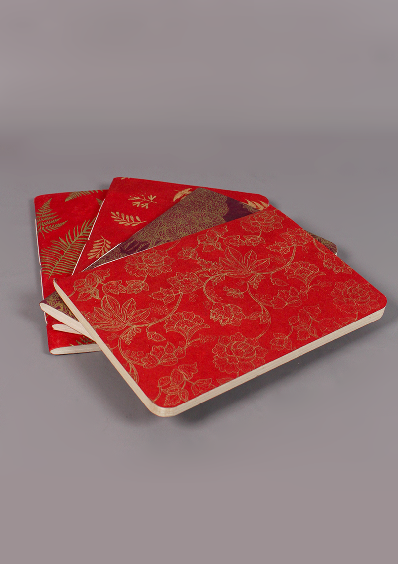 Red Flowers & Leaf Design Lokta Paper Journal