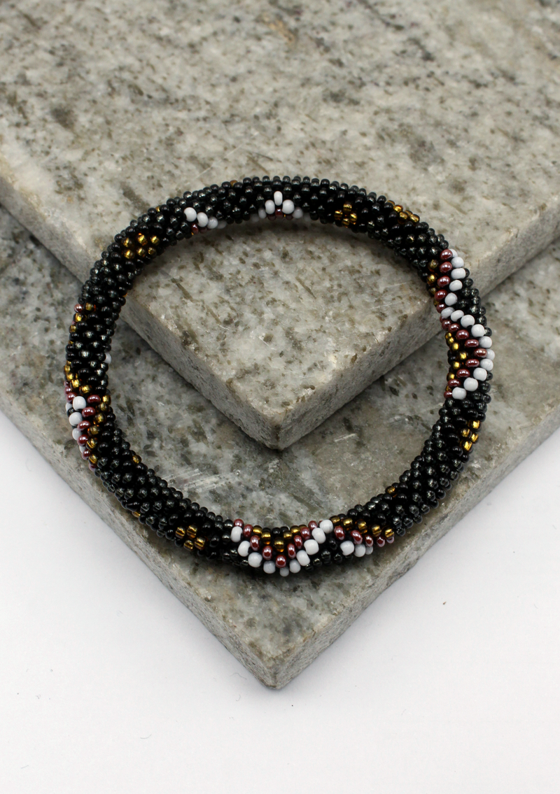 Golden Black Diamond Cut Roll on Beads Bracelet