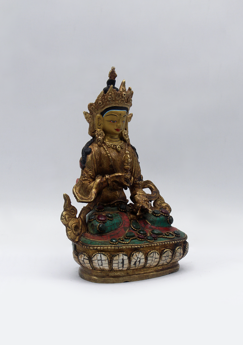 Stone Inlaid Copper Vajrasattva Statue 6.5"H