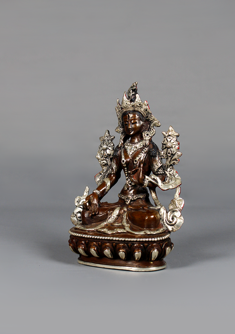 Copper Oxyidzed Silver Plated White Tara Statue 6"