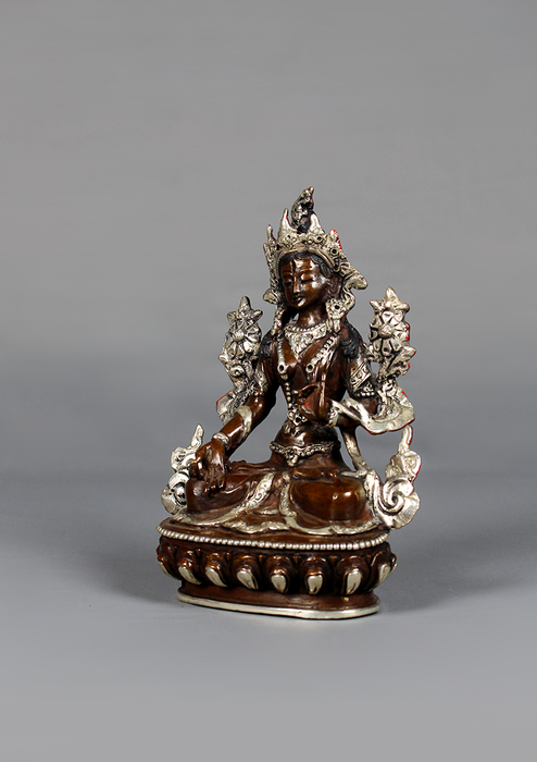 Copper Oxyidzed Silver Plated White Tara Statue 6"