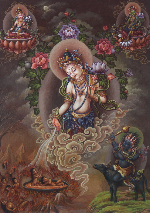 Avalokiteshvara Newari Paubha Print Signed by Sunar Sinkhwal