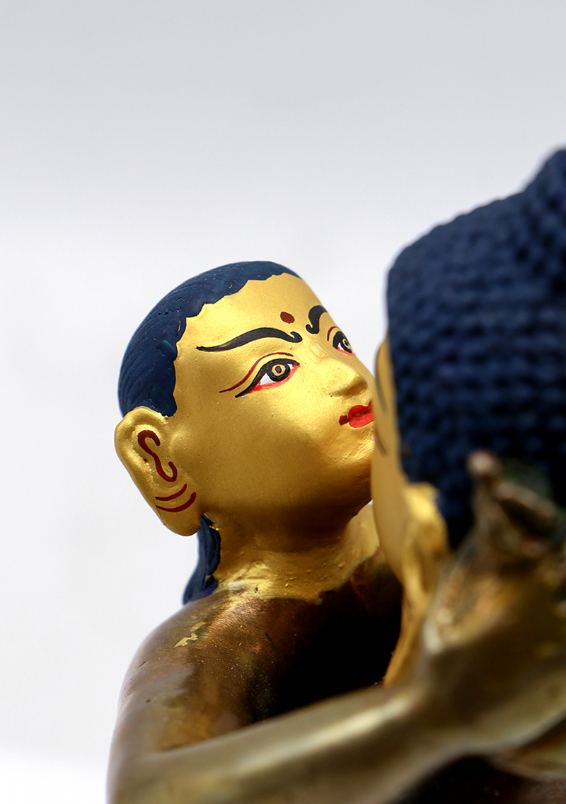 Gold Face Painted Buddha Shakti Samantabhadra Statue 7"H