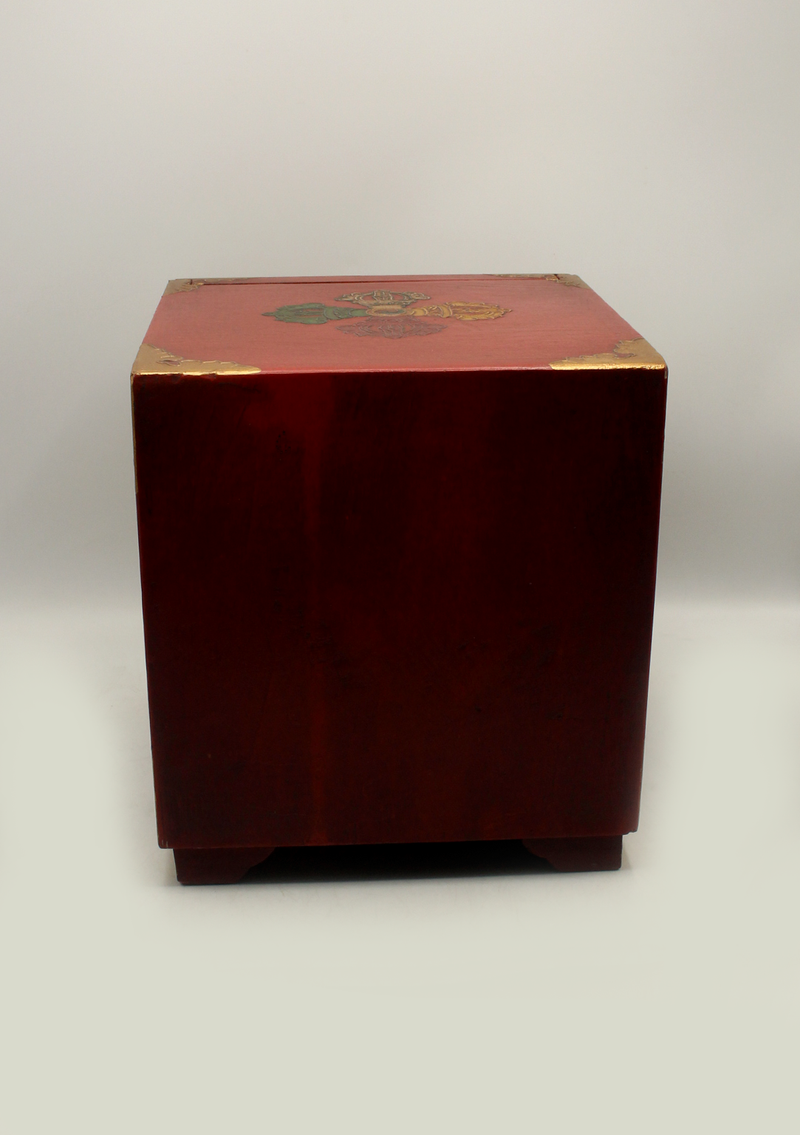HandCrafted Tibetan Wooden Box for the Ritual Treasure Vase- The two golden fish