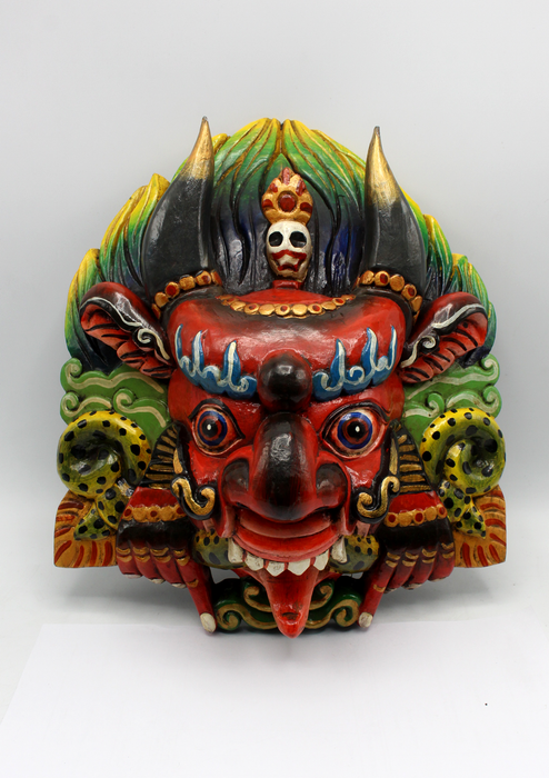 Handcarved and Painted Wooden Cheppu Wall Hanging Mask - Red