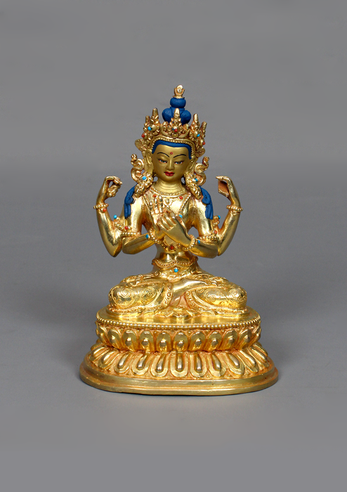 24K Gold Plated Stone Inlaid Pragya Paramita Statue 6.25" H