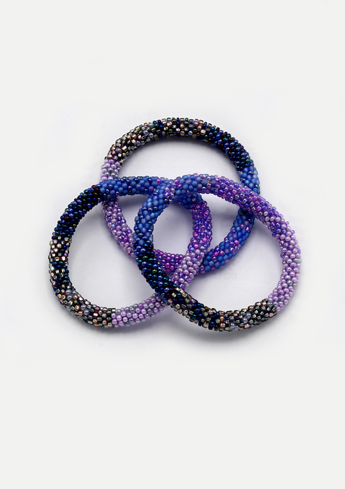 Purple Black Roll on Beads Bracelet for Kids