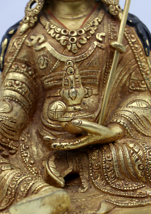 Full Gold Plated Copper Guru Padmasambhava Statue 8.8"H