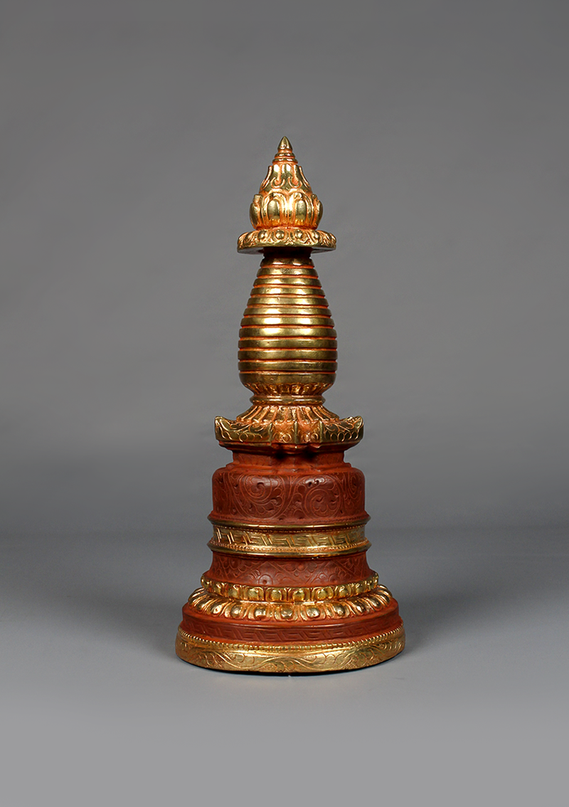 Partly Gold Plated Copper Stupa  Chaitya 9"