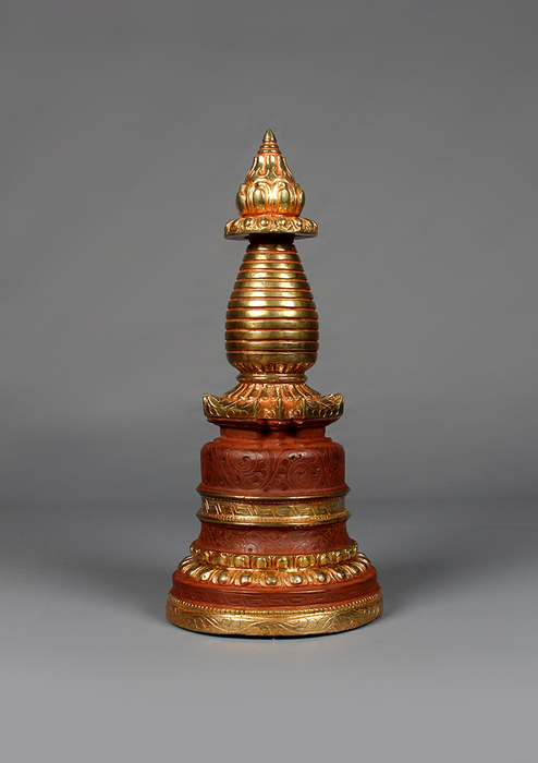 Partly Gold Plated Copper Stupa  Chaitya 9"