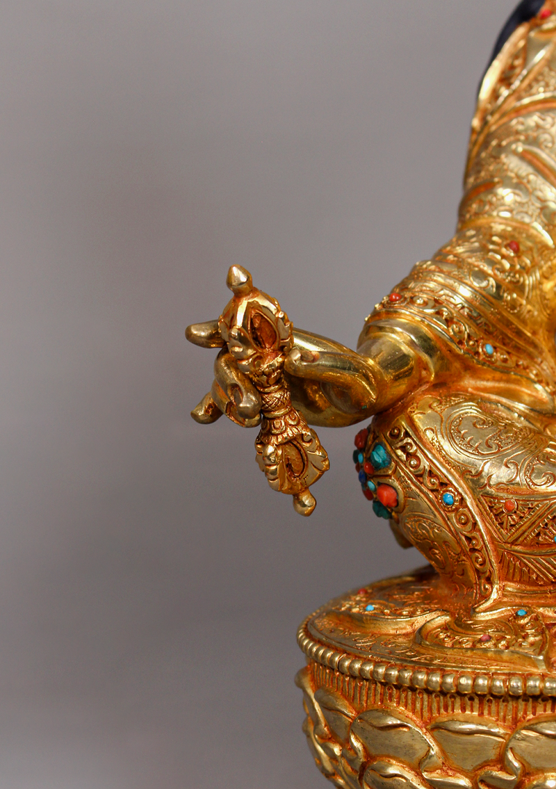 Fully Gold Plated Guru Rinpoche Statue 14" H