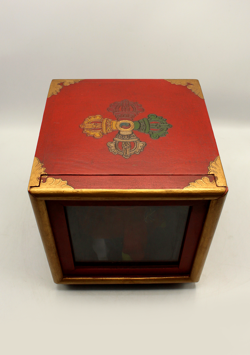 HandCrafted Tibetan Wooden Box for the Ritual Treasure Vase- The two golden fish