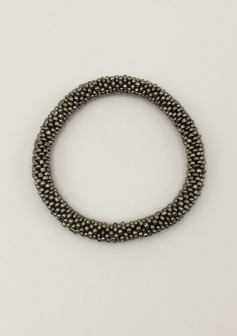 Silver Black Roll  on Beads Bracelet