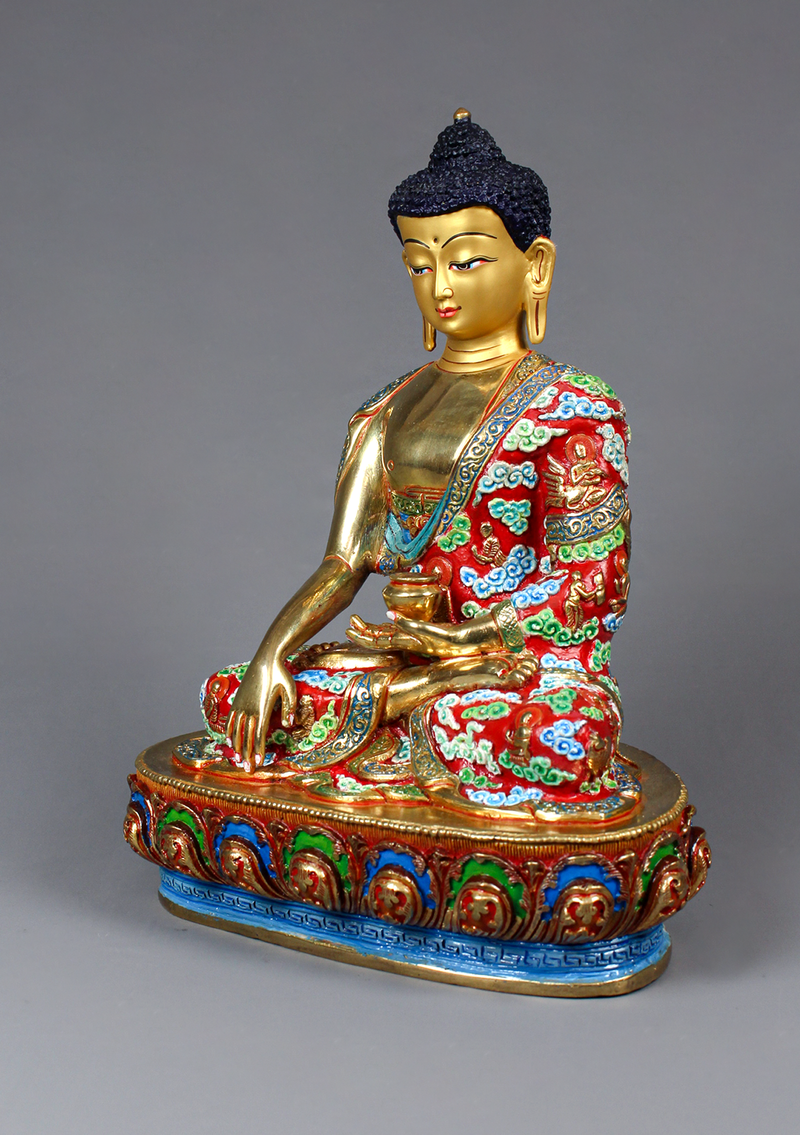 Buddha Life Shakyamuni Carved Gold Gilded Handpainted Statue 10"H
