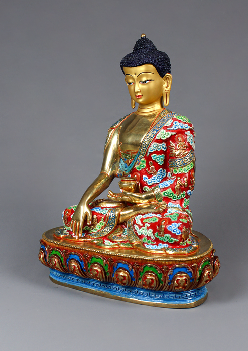 Buddha Life Shakyamuni Carved Gold Gilded Handpainted Statue 10"H