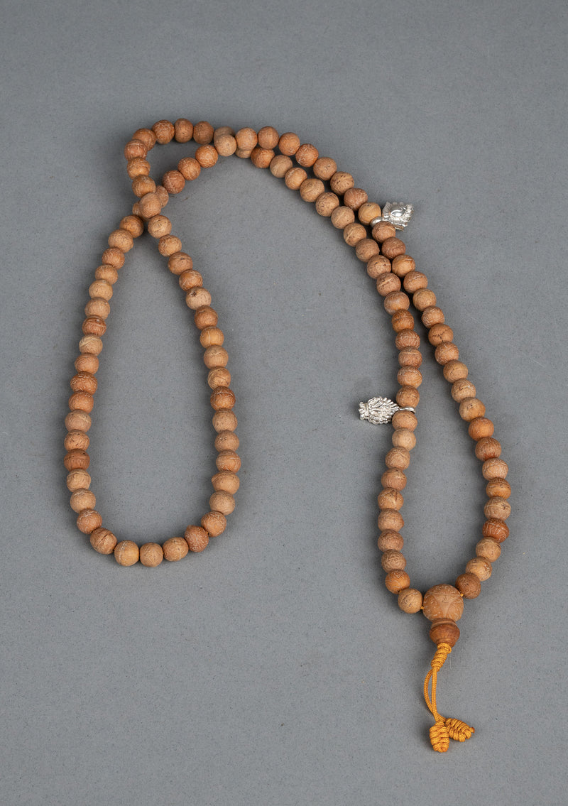 10 mm Original Bodhi Seed Prayer Mala with Sterling Silver Mala Counter